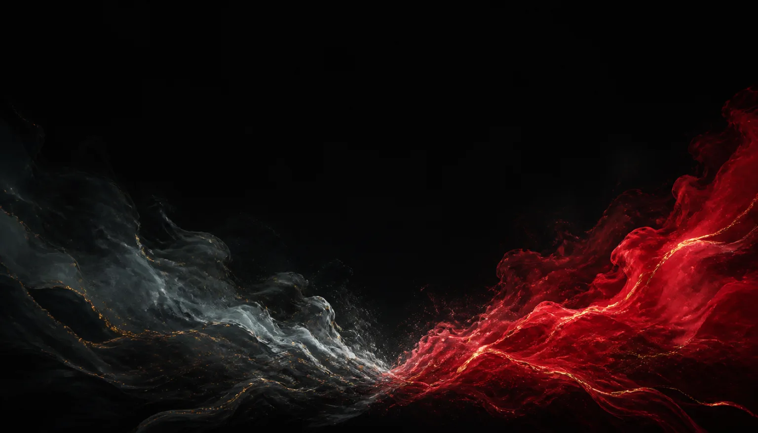 Steel and ruby ink parting on a dark ground