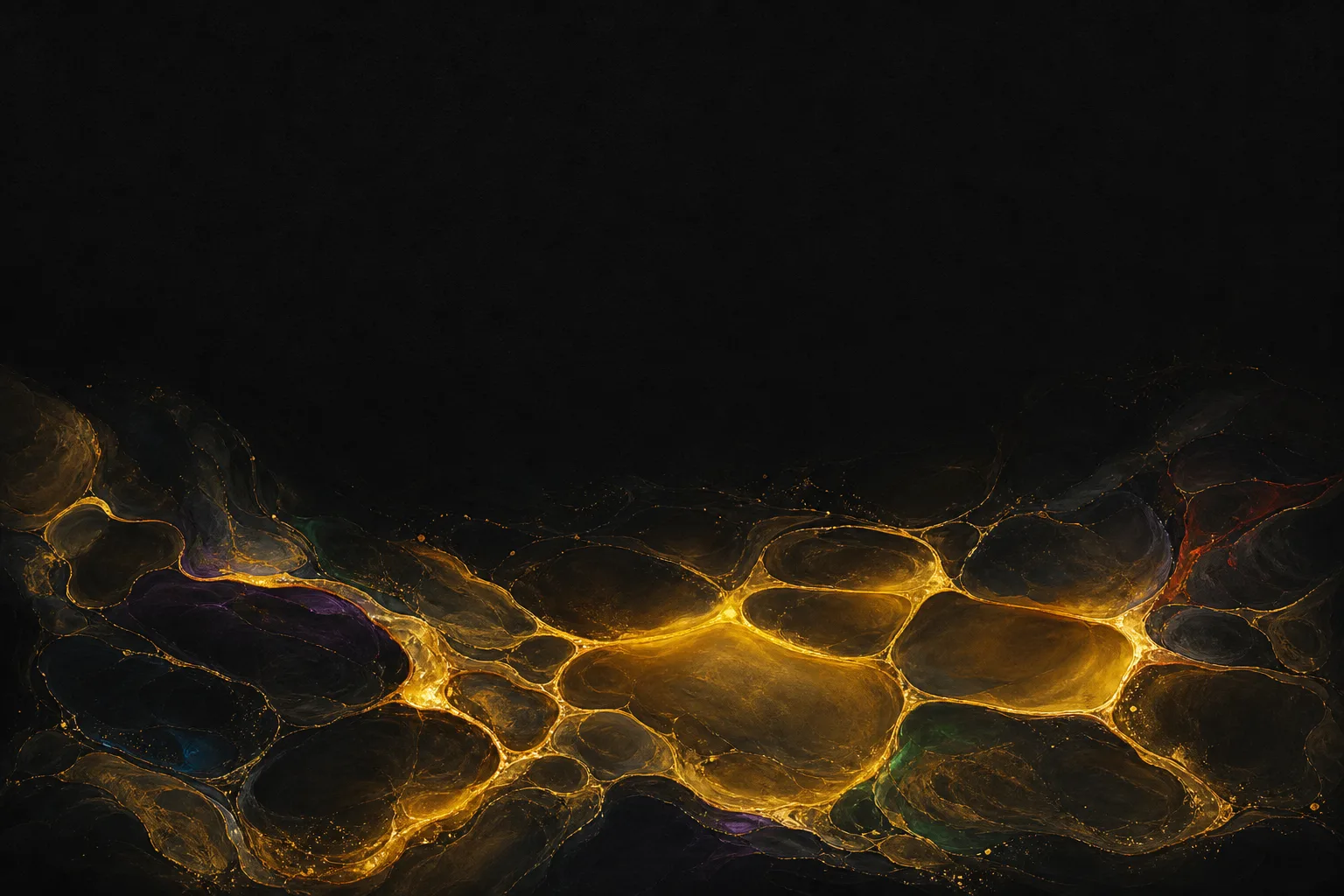Gold ink pooling into the shape of light on a dark ground